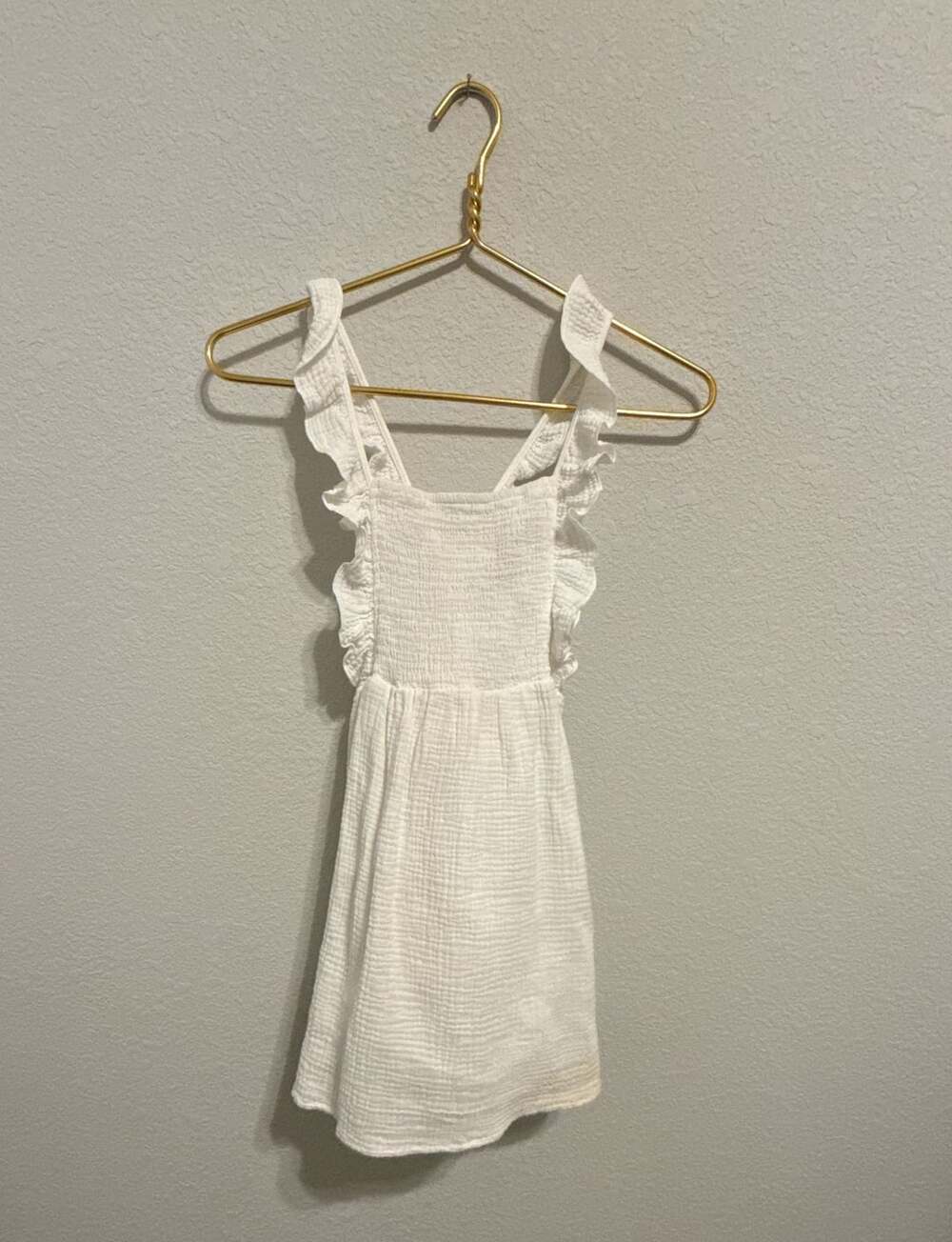 Mabel and Honey White Cotton Dress with Ruffle Straps and Back Bow